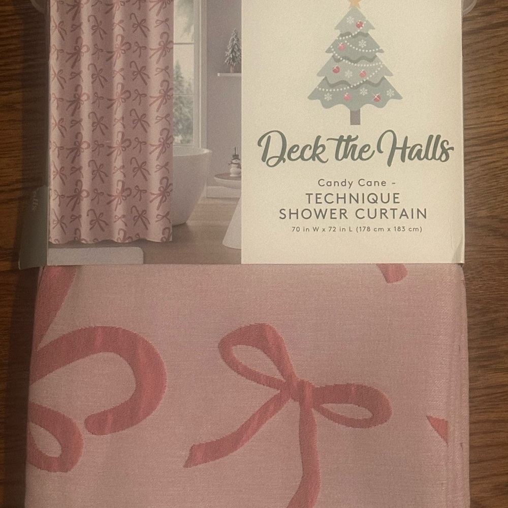New Pink Bow Candy Cane Shower Curtain! 70 in W x 72 in L